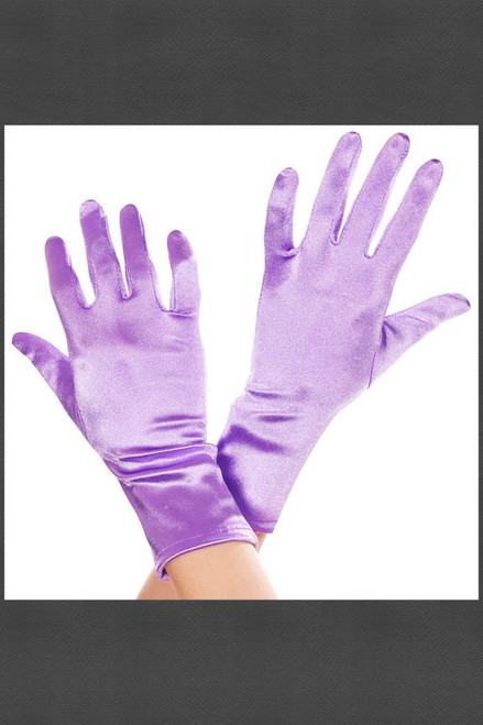 Purple Satin Wrist Length Gloves