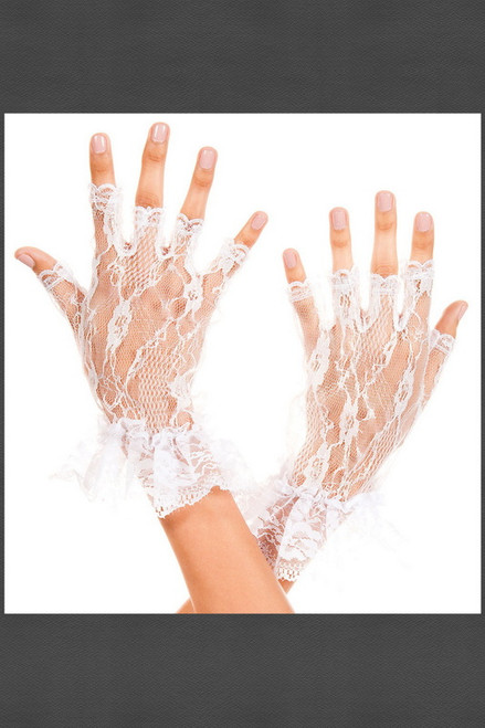 White Wrist Length Lace Fingerless Gloves