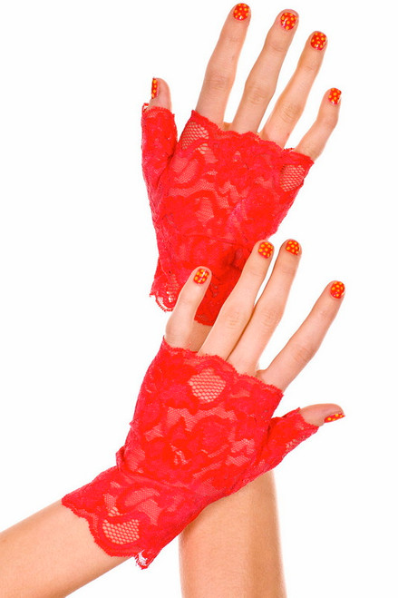 Red Detailed Lace Fingerless Gloves