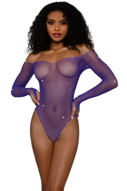 Violet  Rhinestone Off Shoulder Teddy