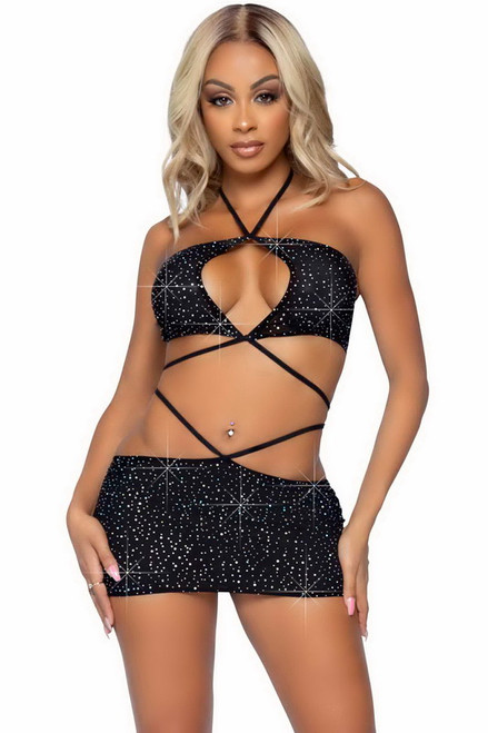 Radiant Rhinestones Bandeau Skirt Set Blowout Deal