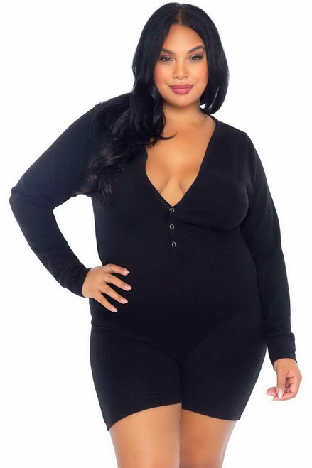 Plus Size Black Brushed Rib Romper