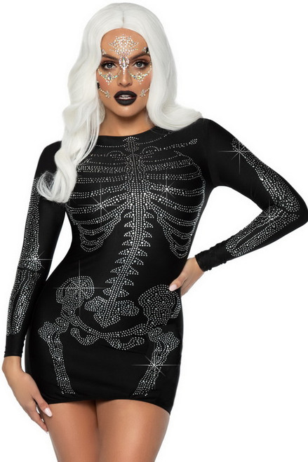 Black Spandex Rhinestone Skeleton Dress