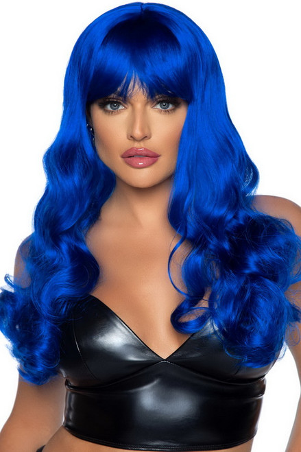 Blue Misfit Long Wavy Bang Wig Spicy Lingerie 