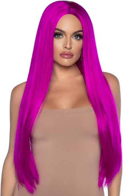 Raspberry Long Straight Center Part Wig
