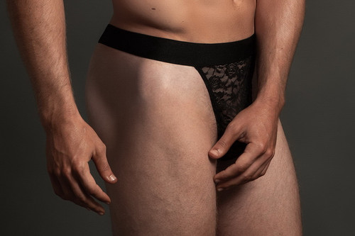 Men's Black Lace Thong