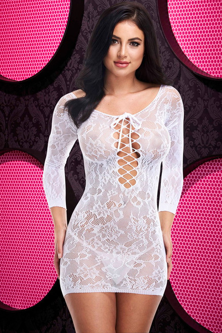 Seductive White Lace Bodystocking Chemise