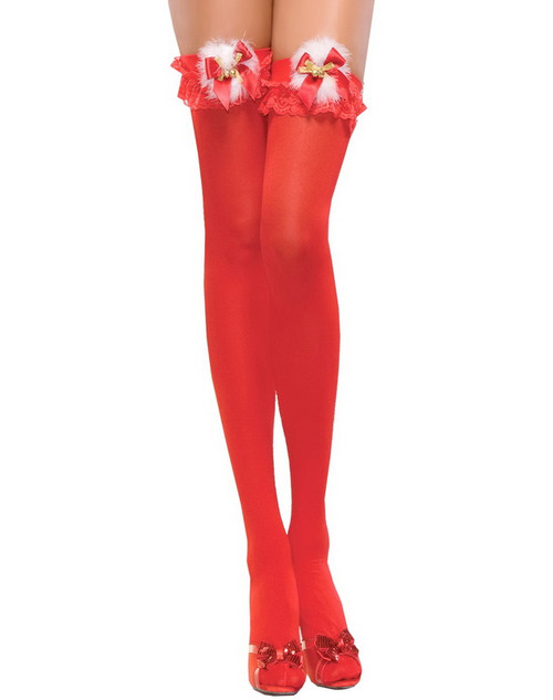 Jingle Bells Red Thigh High Stockings