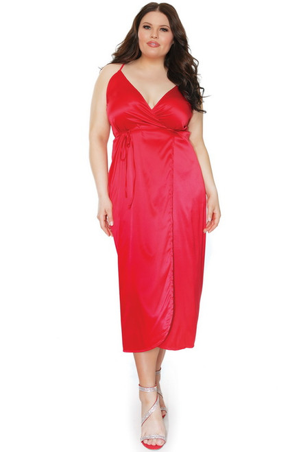 Plus Size Red Stretch Satin Long Gown