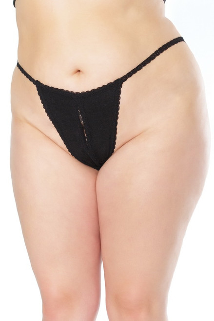 Plus Size Scalloped Trim Crotchless Panty