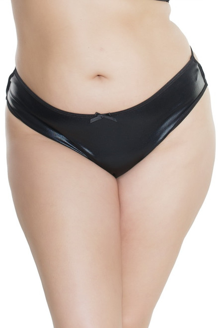 Plus Size Black Wet Look Strappy Back Thong
