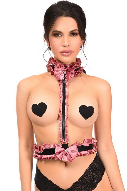 Dusty Rose Velvet Single Strap Body Harness