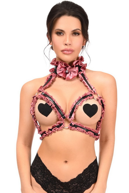 Plus Size Dusty Rose Velvet Triangle Top Body Harness