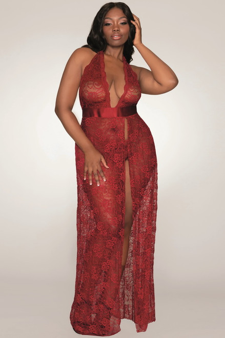 Plus Size Garnet Gem Lace Lingerie Gown