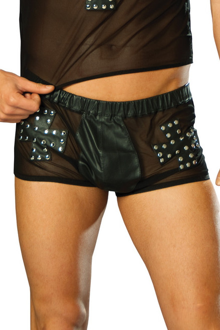 Men's Leather & Mesh Shorts