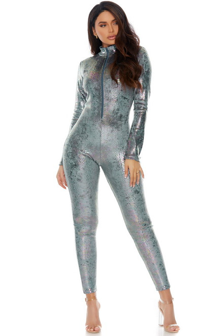 Charcoal Zip Front Reptile Costume Jumpsuit