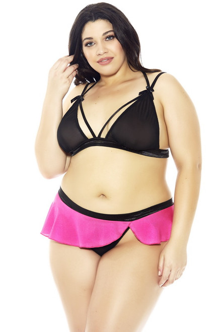 Plus Size Pink Microfiber & Mesh Bra Set