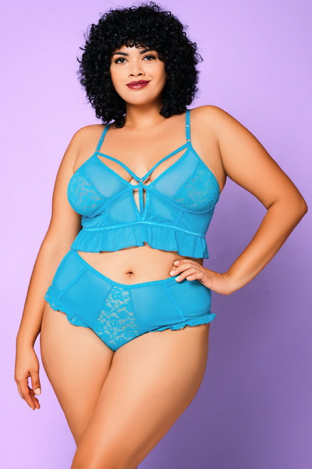 Plus Size Teal Mesh & Lace Dark In Love Lingerie Bra Set