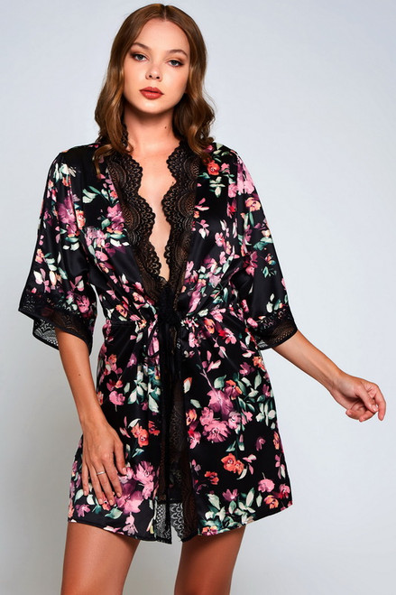 Black Floral Lucia Robe