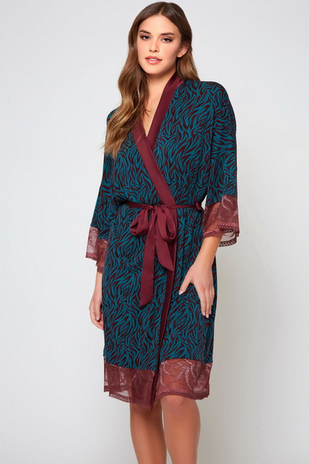 Teal & Burgundy Sylvie Zebra Print Robe