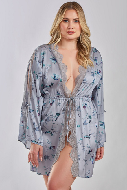 Plus Size Satin Cold Shoulder Robe