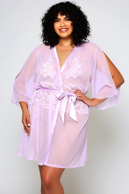 Plus Size Lilac Morning Glory Sheer Cutout Robe