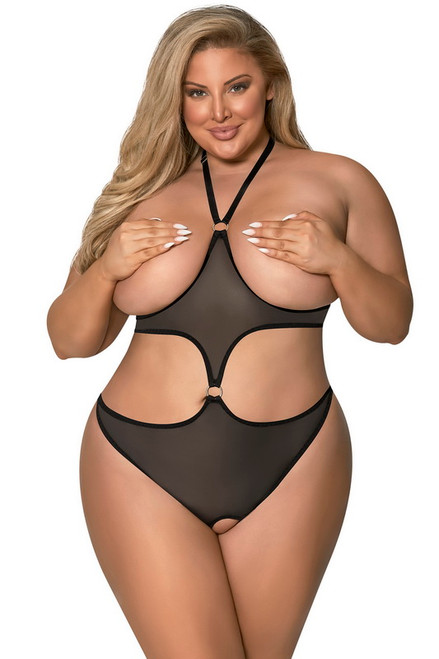 Plus Size Black Sassy Cupless & Crotchless Lingerie Teddy