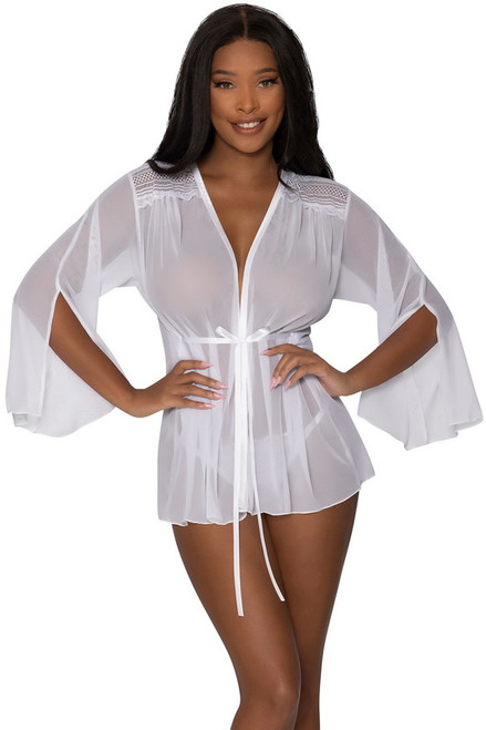 White Mesh Flowing Short Robe