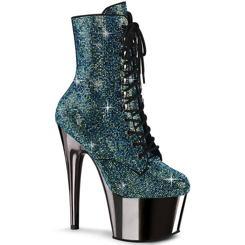 7" Heel Turquoise Rhinestone Embellished Ankle Boots