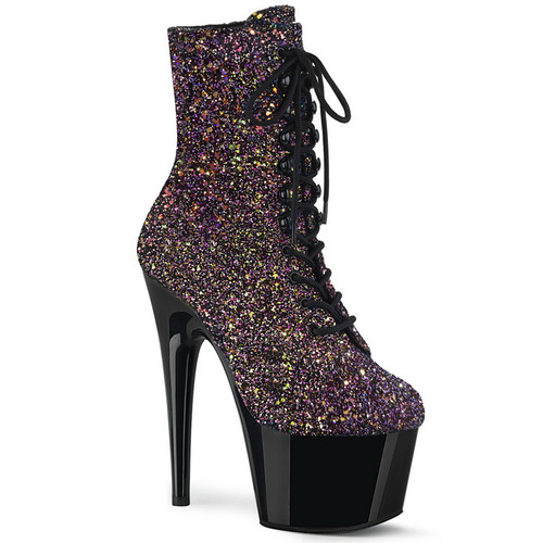 7" Heel Purple Multi Glitter Lace-Up Ankle Boots