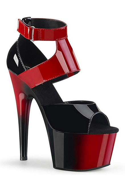 7" Heel Black & Red Ankle Strap Sandals