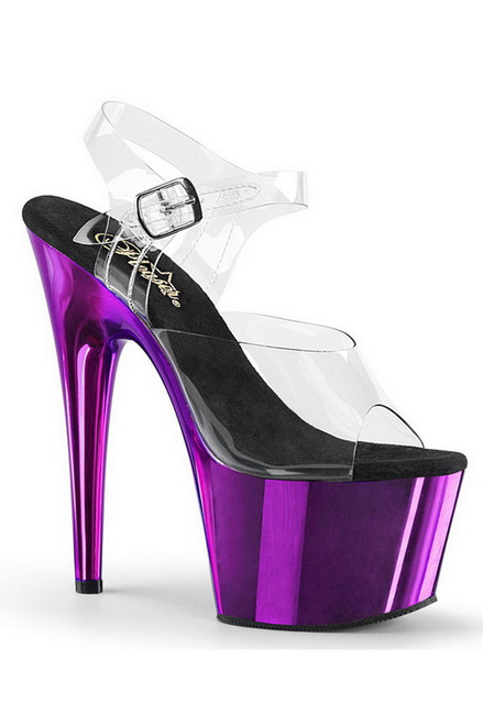 7" Heel Purple Chrome Plated Platform Ankle Strap Sandals