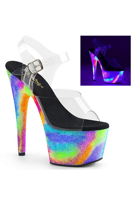 7" Heel Neon Galaxy Glitter Ankle Strap Sandals