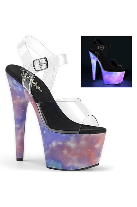 7" Heel Reflective Galaxy Ankle Strap Sandals