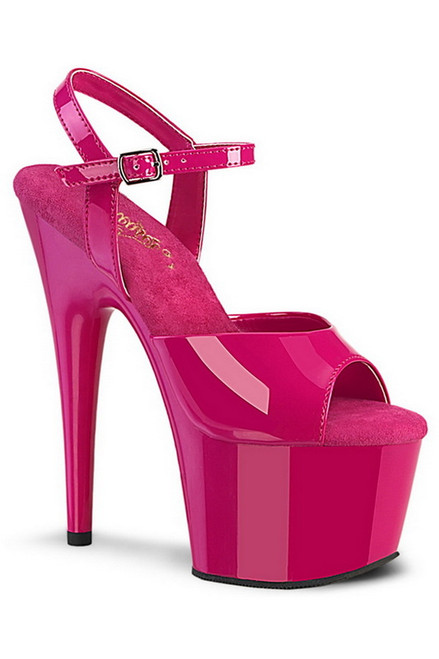 7" Heel Hot Pink Platform Ankle Strap Sandals