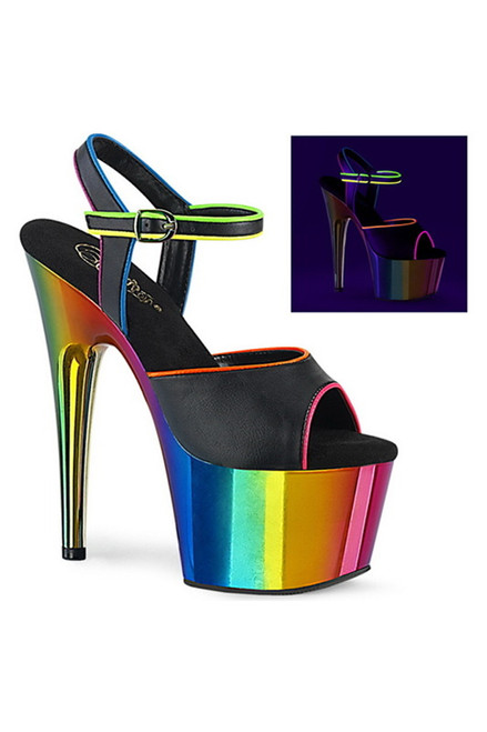 7" Heel Faux Leather & Blacklight Reactive Ankle Strap Sandals