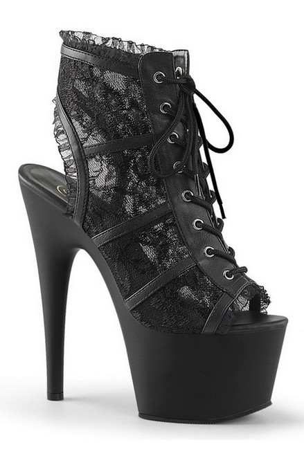 7" Stiletto Heel Black Mesh Lace Ankle Booties