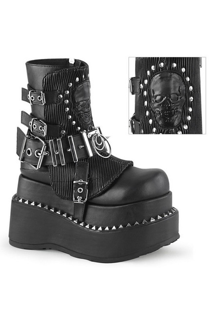 Demonia 4 1/2" Tiered Platform Black Skull Ankle Boots