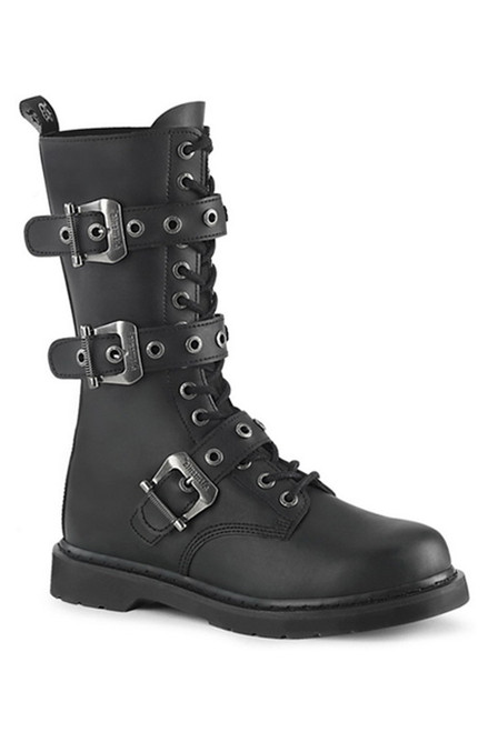 1 1/4" Heel Black Vegan Leather Unisex Mid-Calf Combat Boots