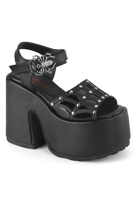 Demonia 5" Chunky Heel Black Ankle Strap Sandals