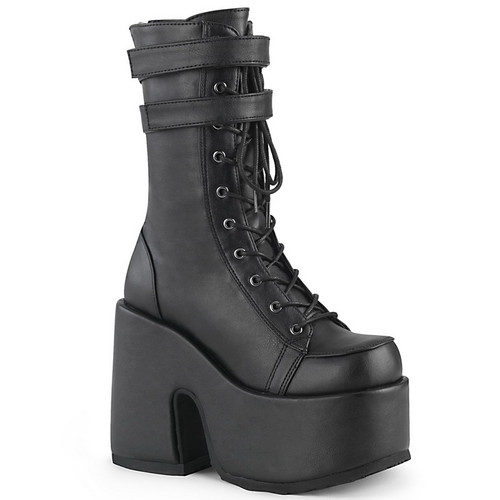 5" Block Heel Black Vegan Leather Mid-Calf Boots