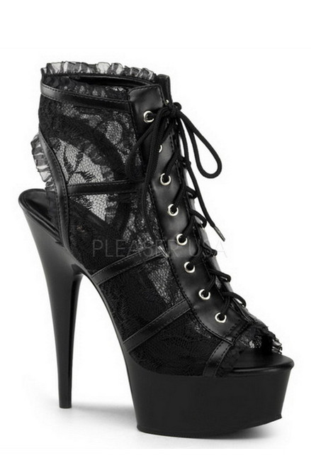 Black Mesh Lace Up Heel