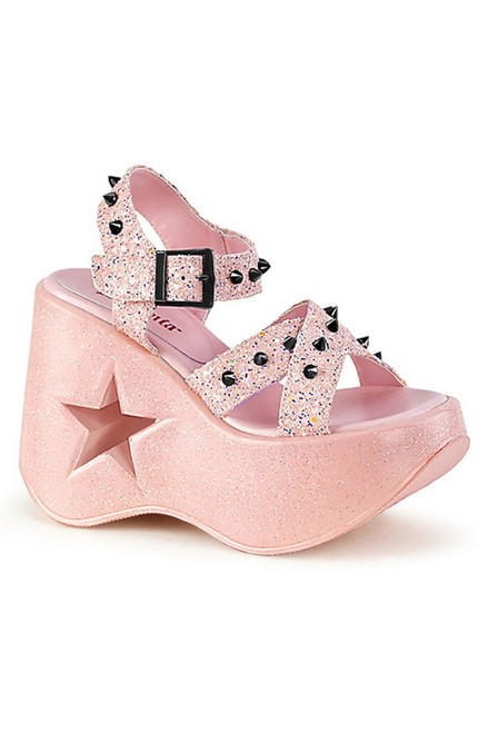 5" Platform Baby Pink Glitter Wedge Sandals