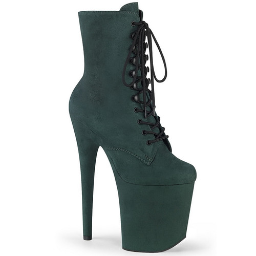 8" Heel Emerald Green Faux Suede Platform Ankle Boots