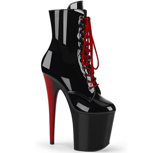 8" Heel Black & Red Lace-Up Front Ankle Boots