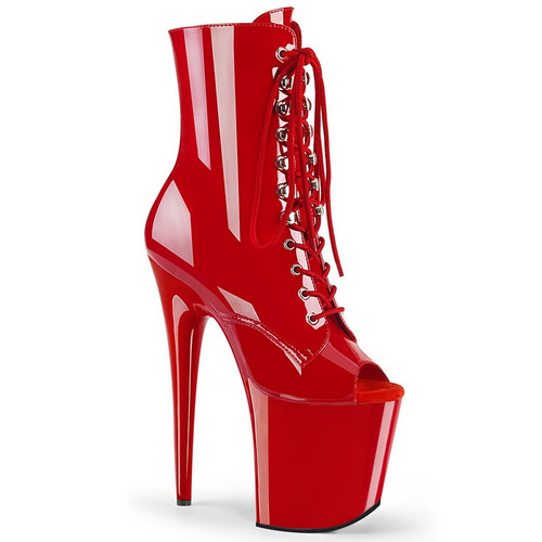 8" Heel Red Platform Peep Toe Ankle Boots