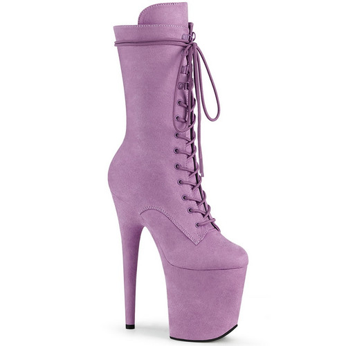 8" Heel Lilac Faux Suede Platform Lace-Up Front Mid Calf Boots