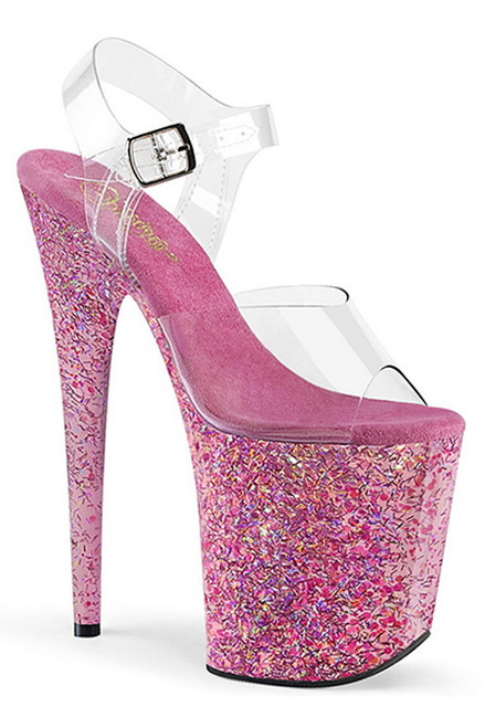 8" Heel Pink Confetti Platform Ankle Strap Sandals