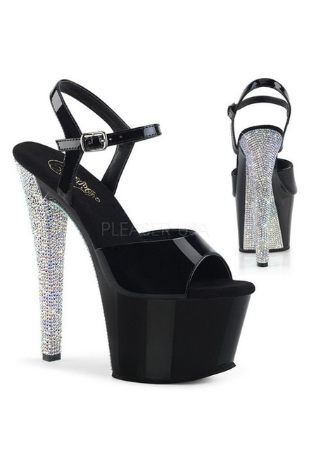 7" Two Tone Rhinestone Ankle Strap Sandal