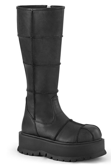2" Platform Black Vegan Leather Knee High Boots